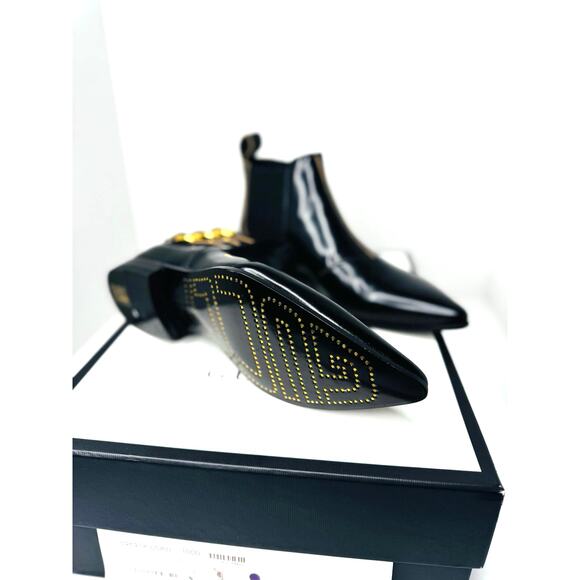 Gucci Black Quebec Leather Ankle Boot black Designer Booties W/box size 5 / US 8 - Picture 12 of 13